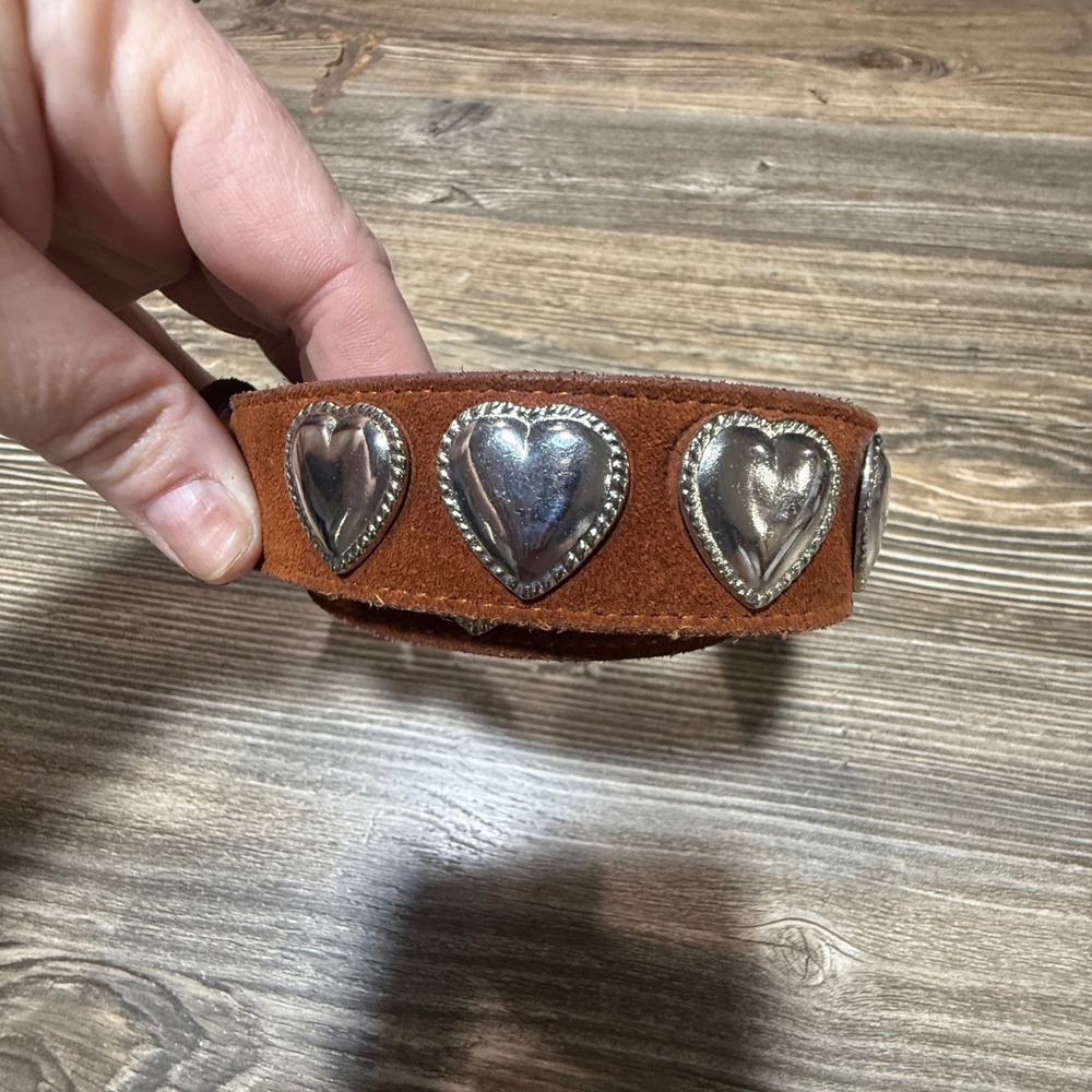 Vintage Western Suede Heart Concho Belt Brown Silver Boho Cowgirl Made in Mexico